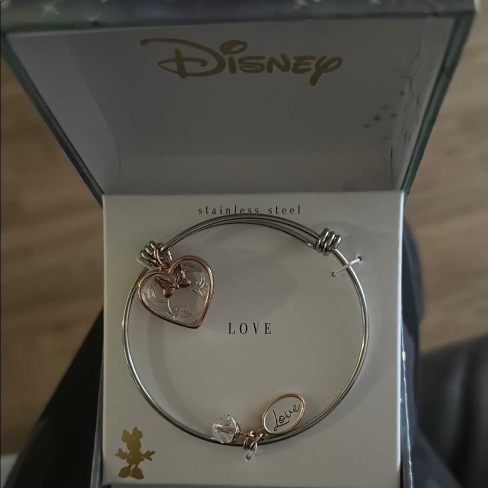 Disney Stainless Steel “Love” Bangle Bracelet - Rose Gold Accents